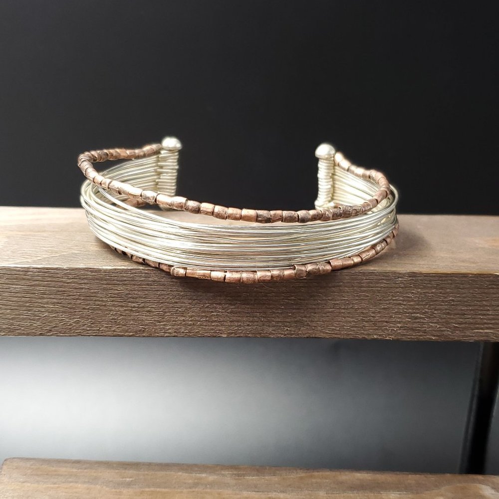8 Inch Sterling Silver & Copper Rustic Style Cuff Bracelet